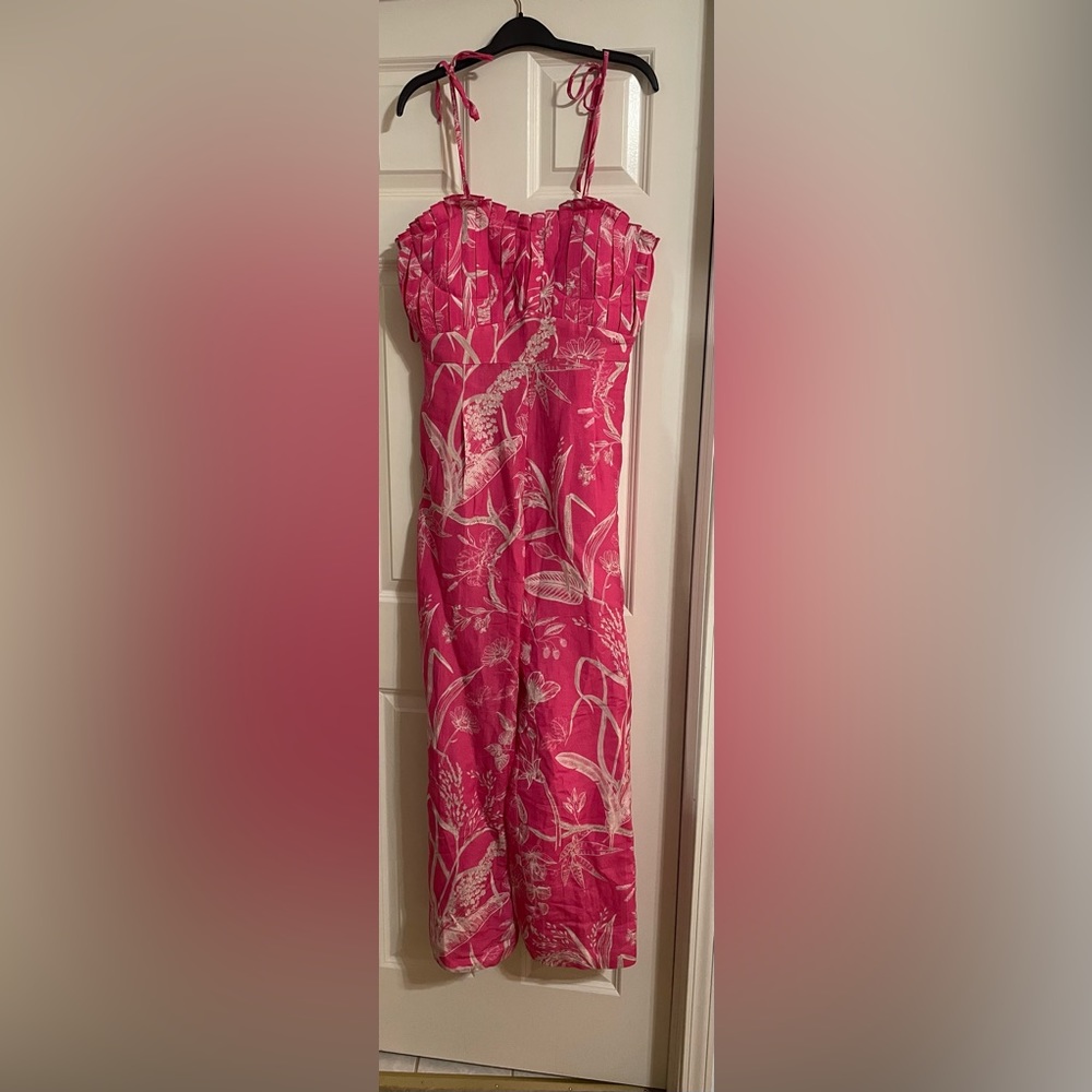 NWT pink and white linen jumpsuit